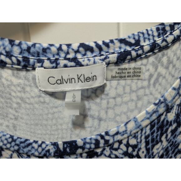Calvin Klein Black Blue Animal Print Dress Cut Out Sleeves Spring Summer Sz. L - Picture 3 of 9